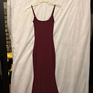SKIMS SOFT LOUNGE LONG SLIP DRESS in wine